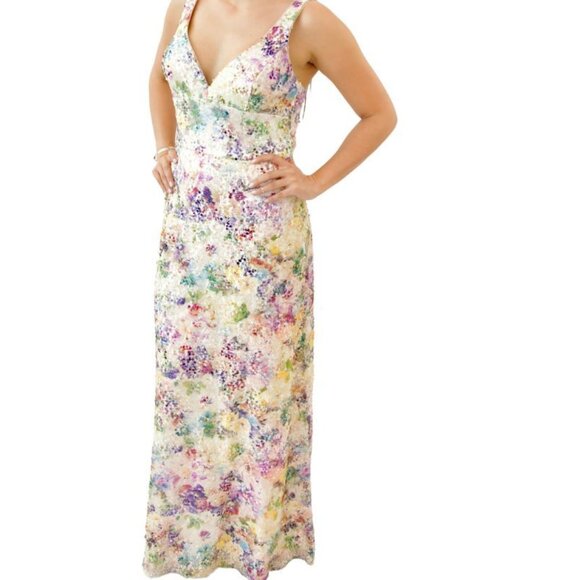 EUC Vera Wang Watercolor Sequins Mermaid Gown 12 - Picture 1 of 7